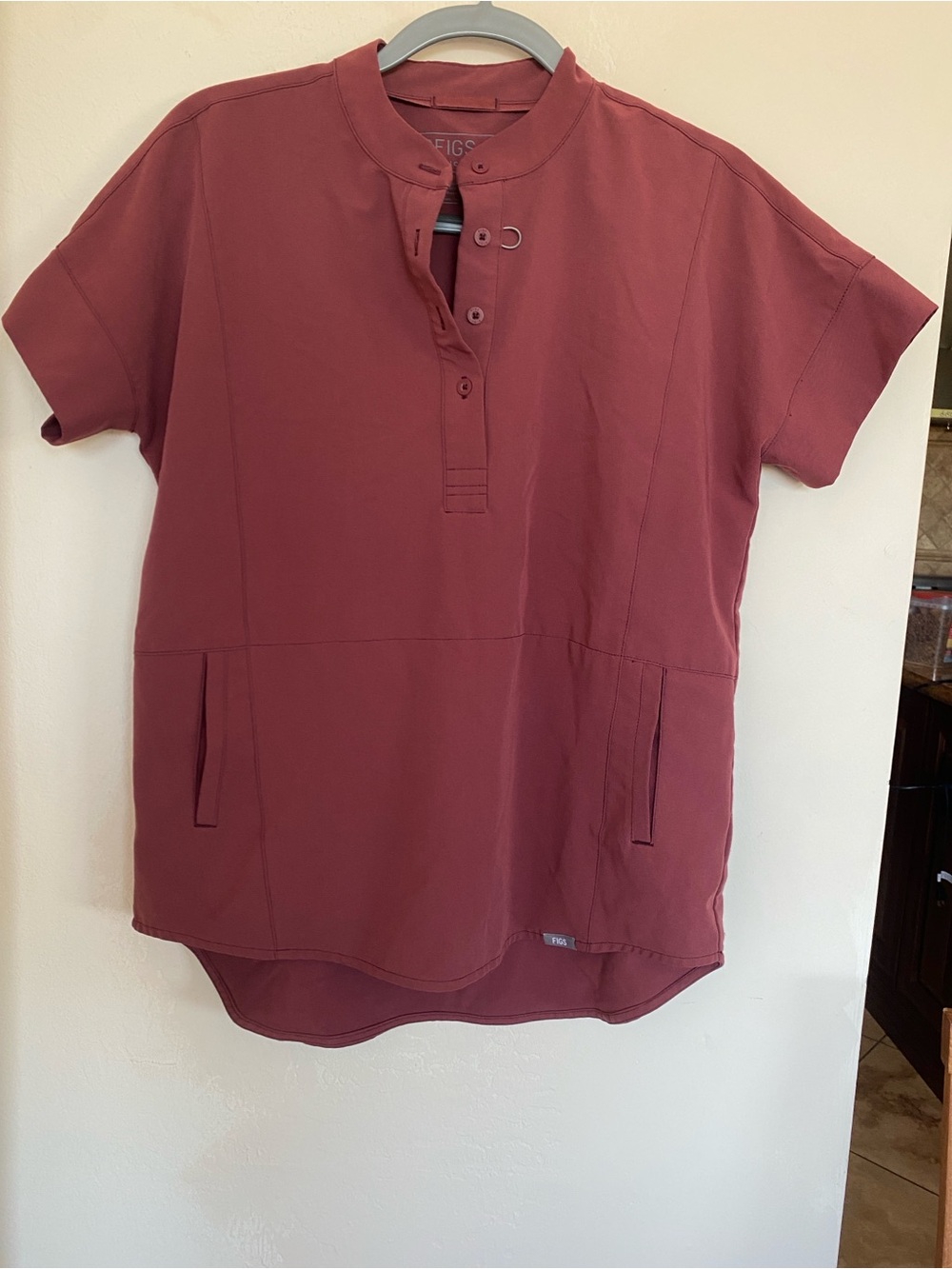 FIGS Women's Short Sleeve Scrub Top Maroon